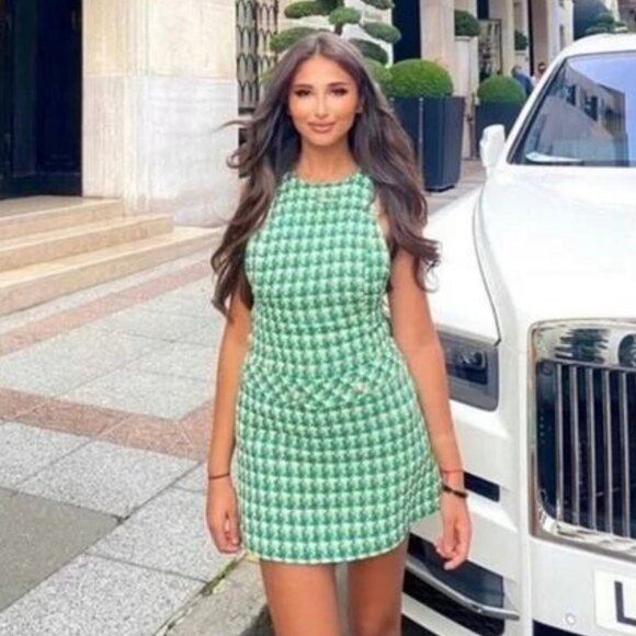 Zara Tweed Pinafore Mini Dress Green Size Small - Picture 4 of 8